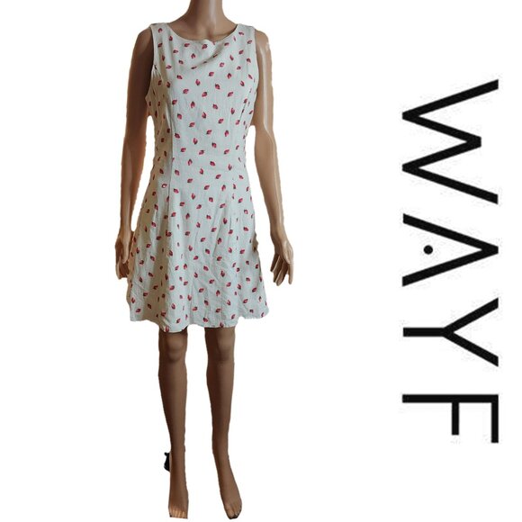 WAYF x Styled by COCO! Jayce Strawberry Print Linen Blend Dress NWT White Med - Picture 1 of 11